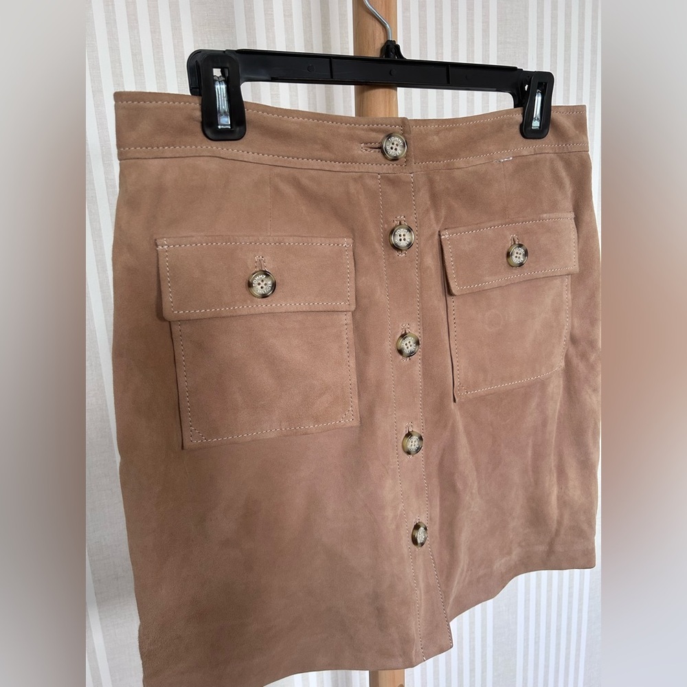 Tommy Hilfiger Vintage 100% Suede Leather Button-Front Tan A-Line Skirt Size 6 - Picture 4 of 12